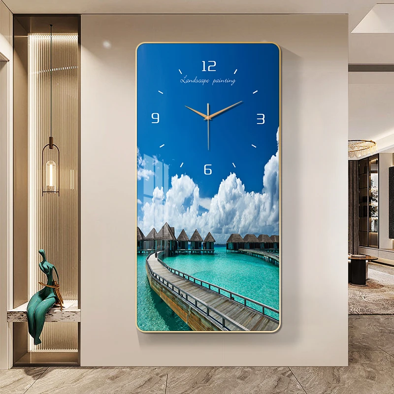 玄关背景装饰画静音挂钟  风景客厅家用时尚钟表简约装饰钟墙挂画