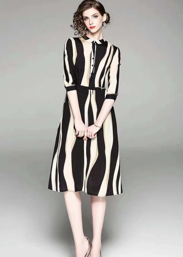 夏季气质显瘦时尚连衣裙复古宽松收腰时尚洋气法式女装黑色822#