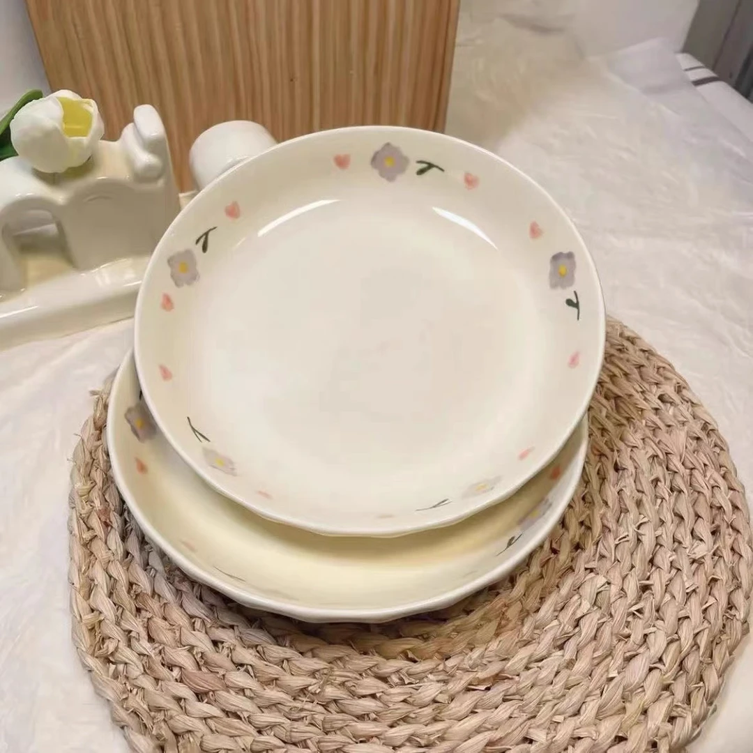 奶油风8寸盘紫藤花家用碗盘套装陶瓷餐具组合可爱深盘