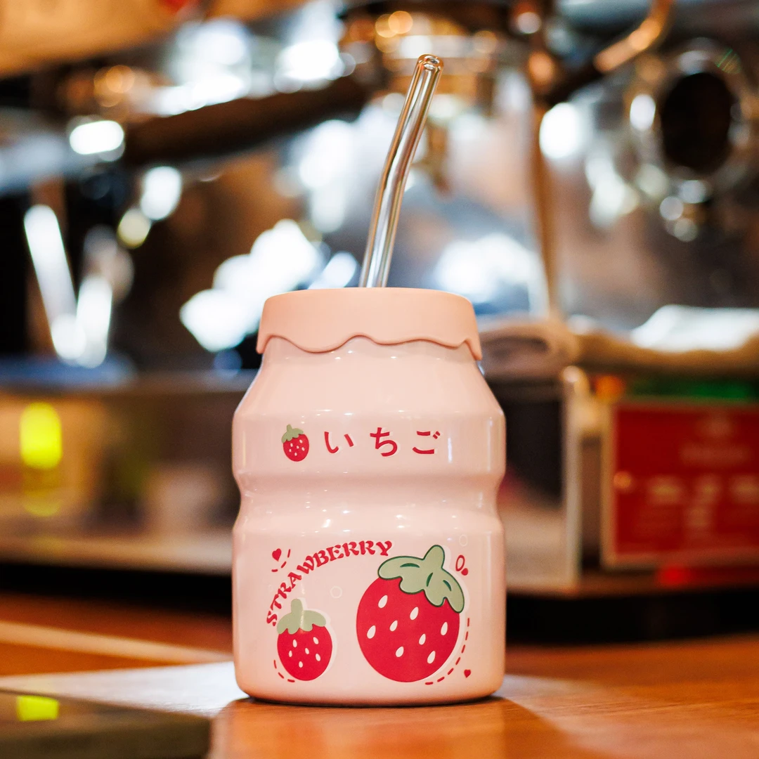 【省钱风家居】可爱水果味陶瓷杯大容量吸管杯480ML高颜值家用水杯