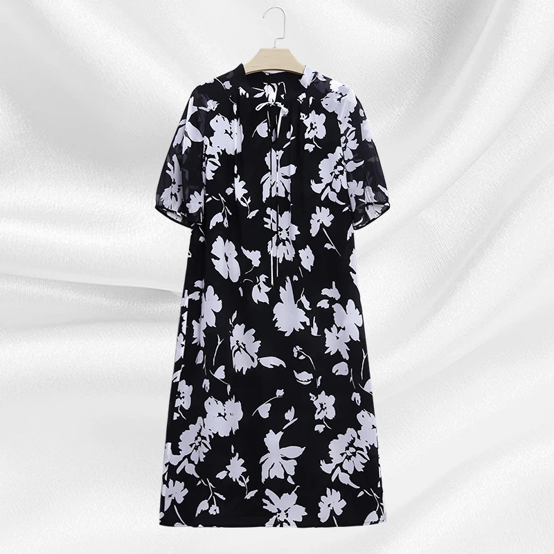 桑蚕丝宽松气质插肩袖立领春夏超显瘦连衣裙231142惠