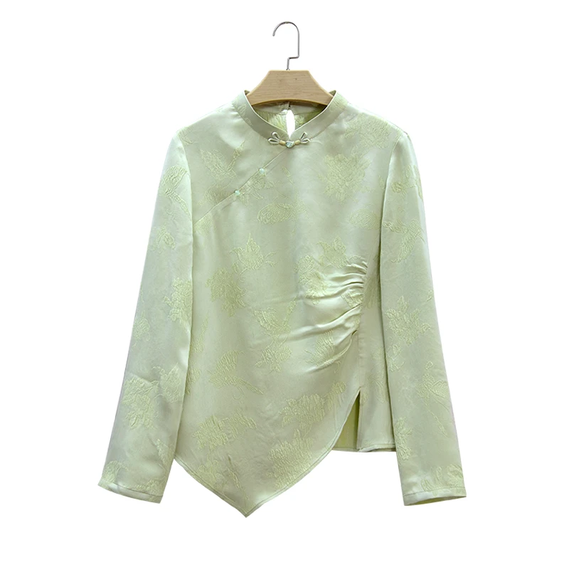 【秋凝】早春国风桑蚕丝冠乐绉新中式长袖上衣时尚盘扣衬衫ZB24050