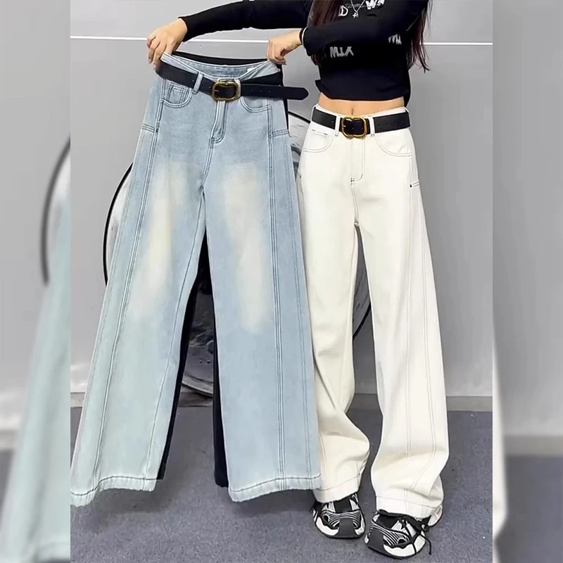 牛仔裤女2025年夏季新款大码胖mm宽松梨形身材小个子弯刀阔腿裤子