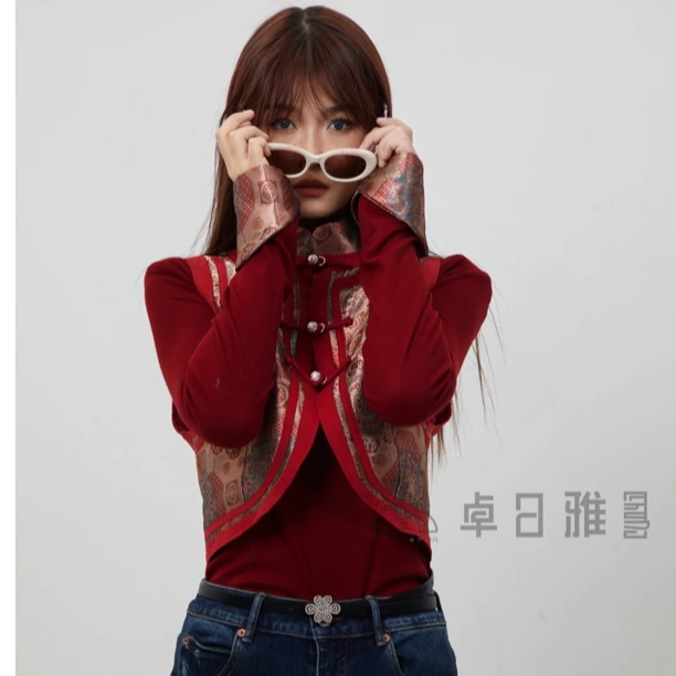 【卓日雅】8802民族风短款对襟小立领马甲