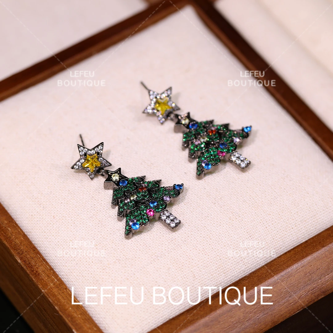 铜合金耳饰 【浪漫圣诞】简约圣诞节礼物彩色百搭设计款耳饰RH3816