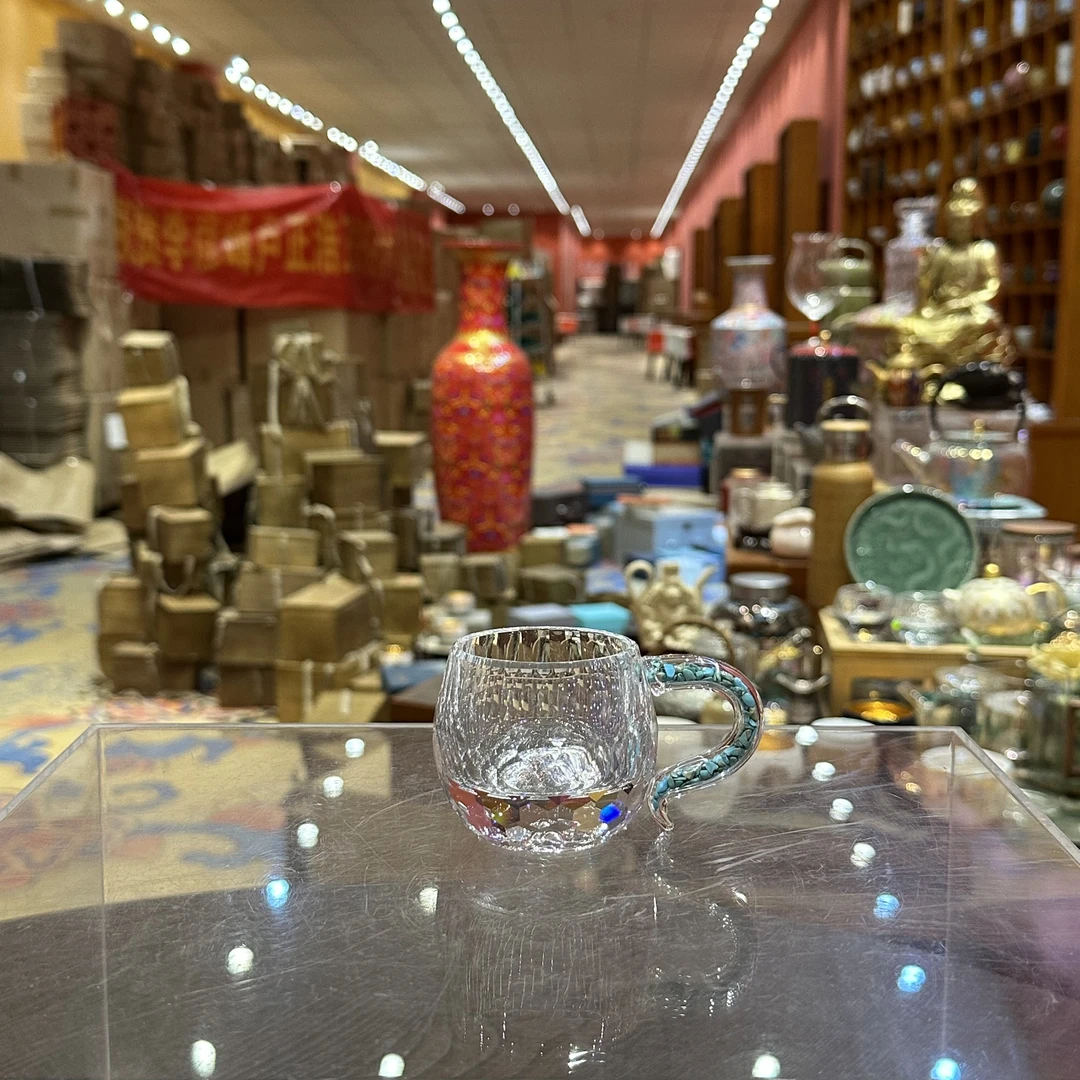 【闪购商品】轻奢钻面切割水晶茶杯品茗杯绿松石把手GS001-T