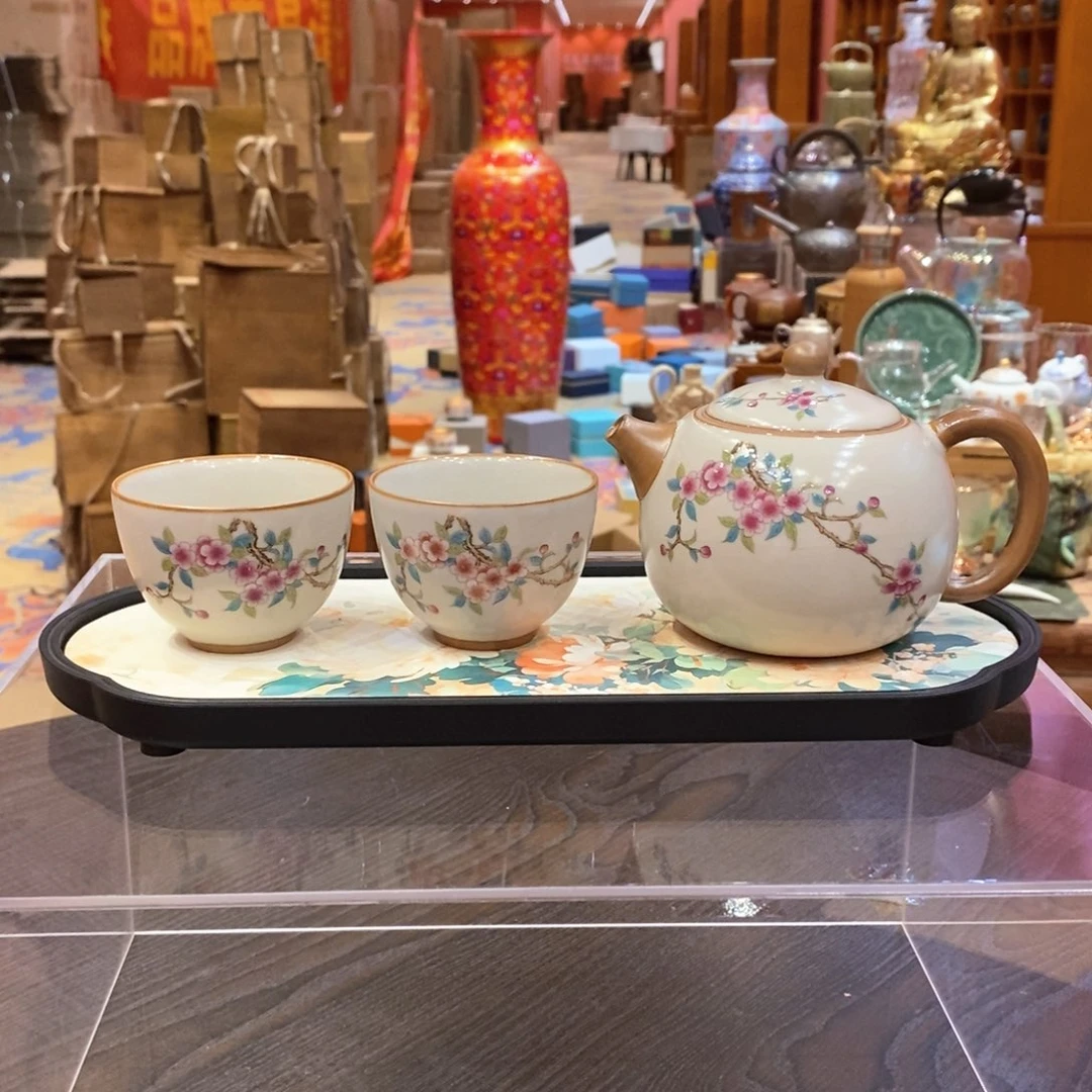 【闪购商品】小桃花西施壶泡茶壶汝窑一壶两杯 带茶盘999162