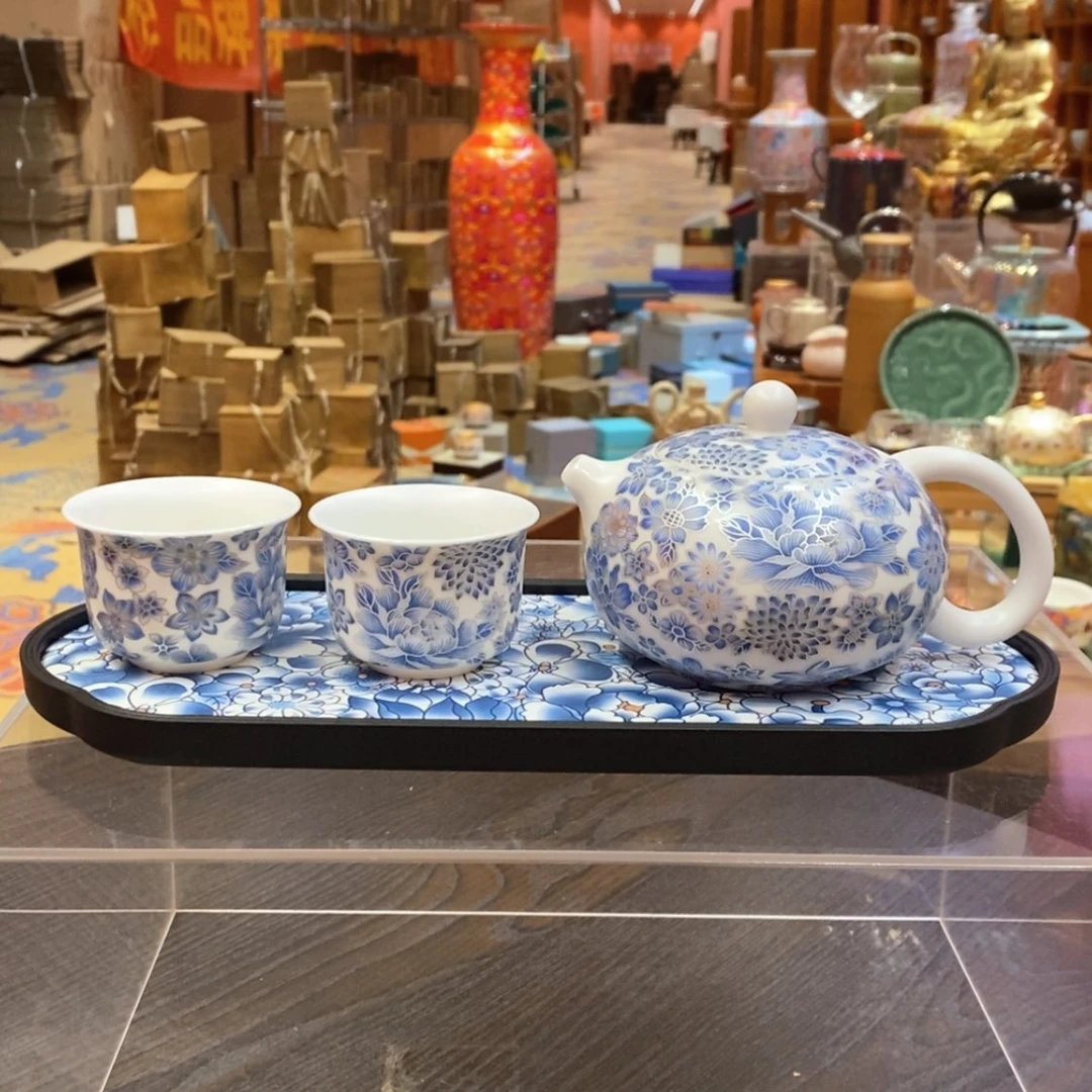 【闪购商品】掐丝银青花冰种西施壶茶壶一壶两杯 带茶盘999179