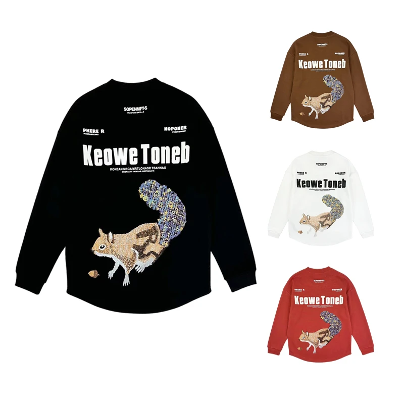 （断码清）秋季弧形卫衣男长袖新款松鼠图案印花青年休闲套头