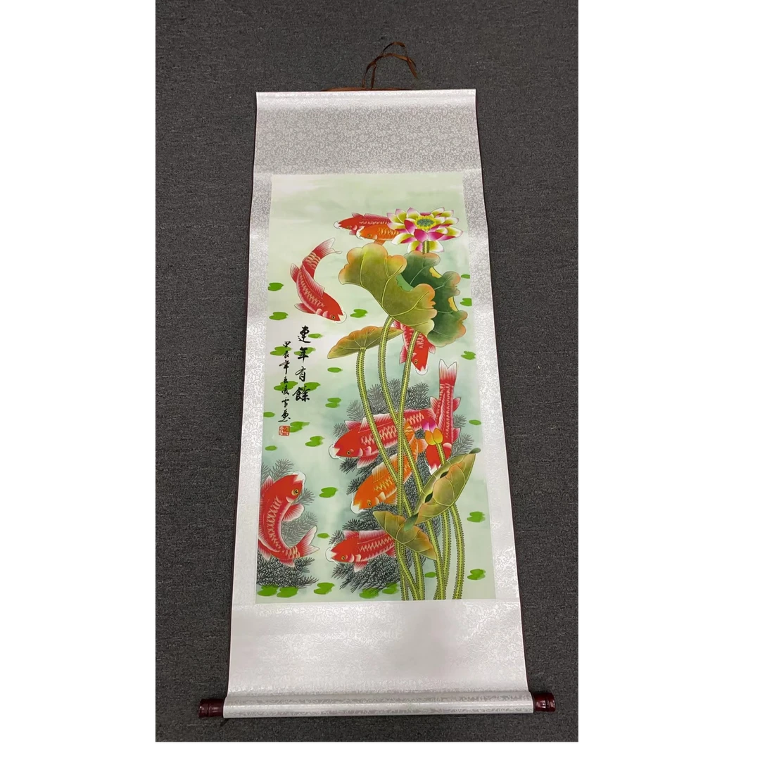 【荷花九鱼】三尺竖版装饰画