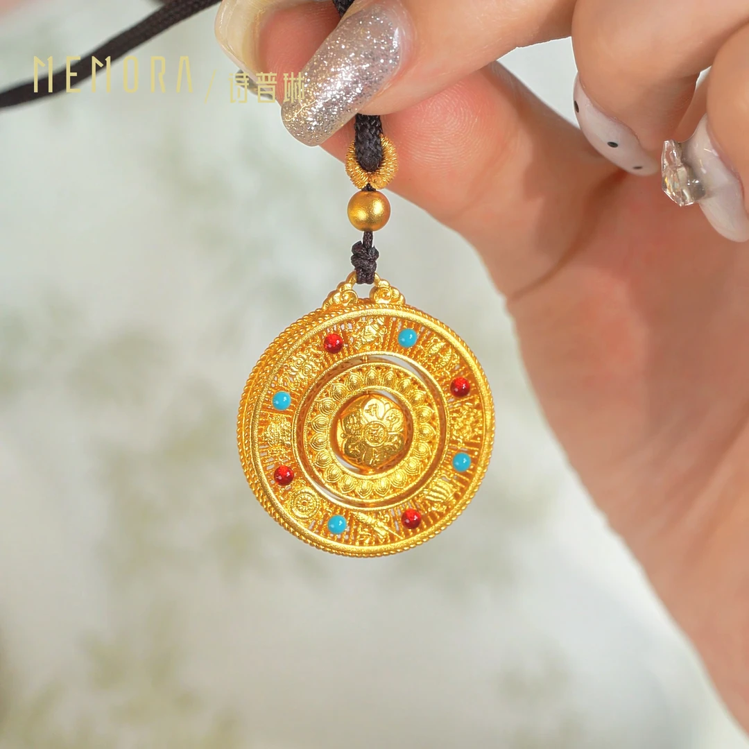 MEMORA/诗普琳×珐琅工艺花丝八宝罗盘挂坠八宝罗盘足金520礼物