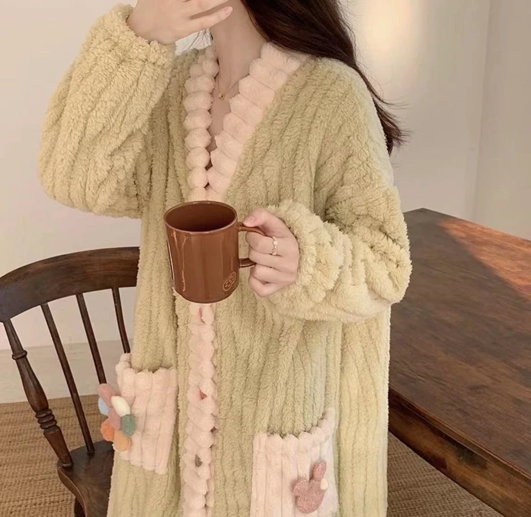 秋冬季加厚法兰绒睡袍提花睡袍2023新款情侣款家居服网红舒棉绒