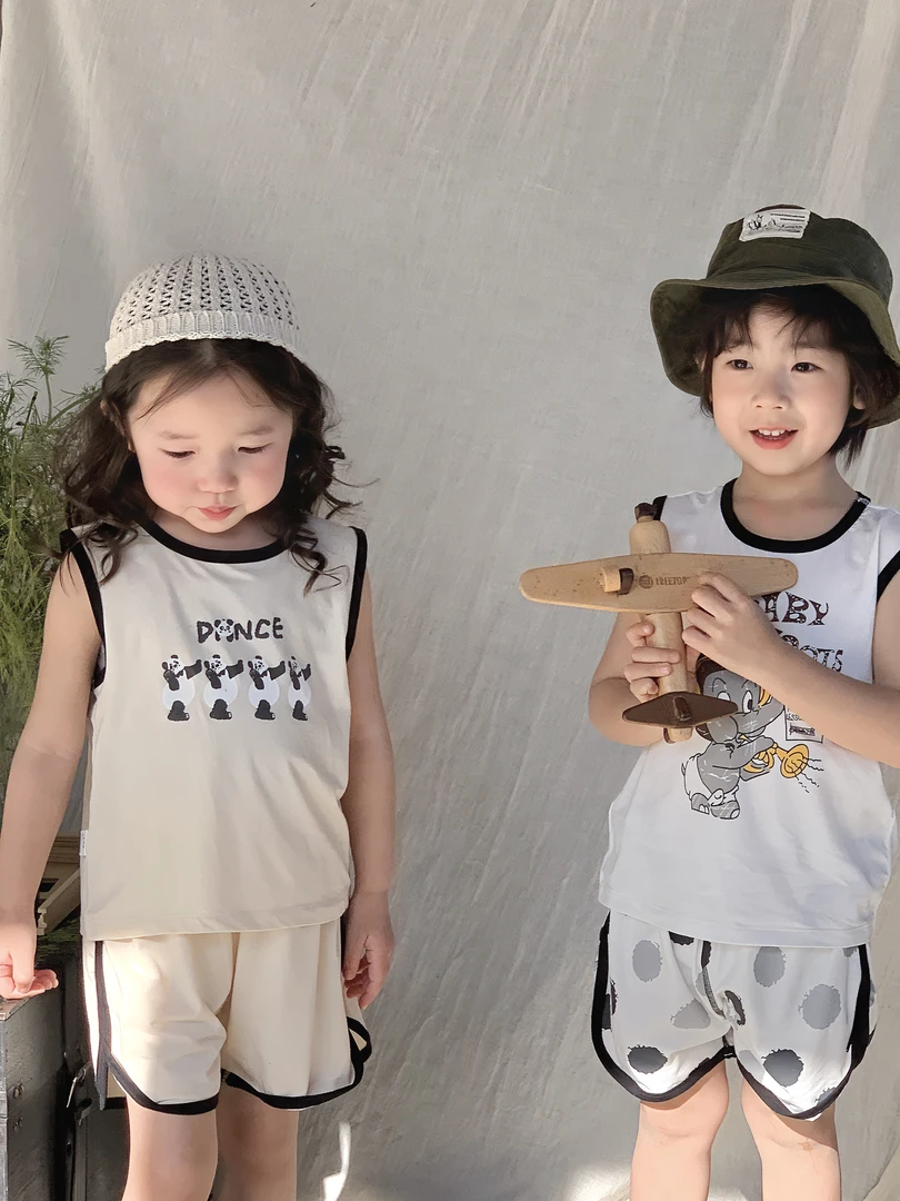 【象】兰精莫代尔儿童背心套装薄款夏款吸汗韩版无袖穿搭
