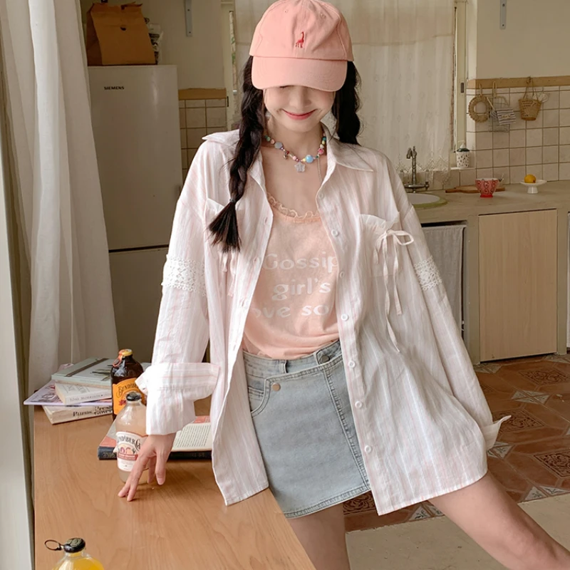 大sim小sim 宽松粉色设计感小众薄款长袖衬衫上衣女2603
