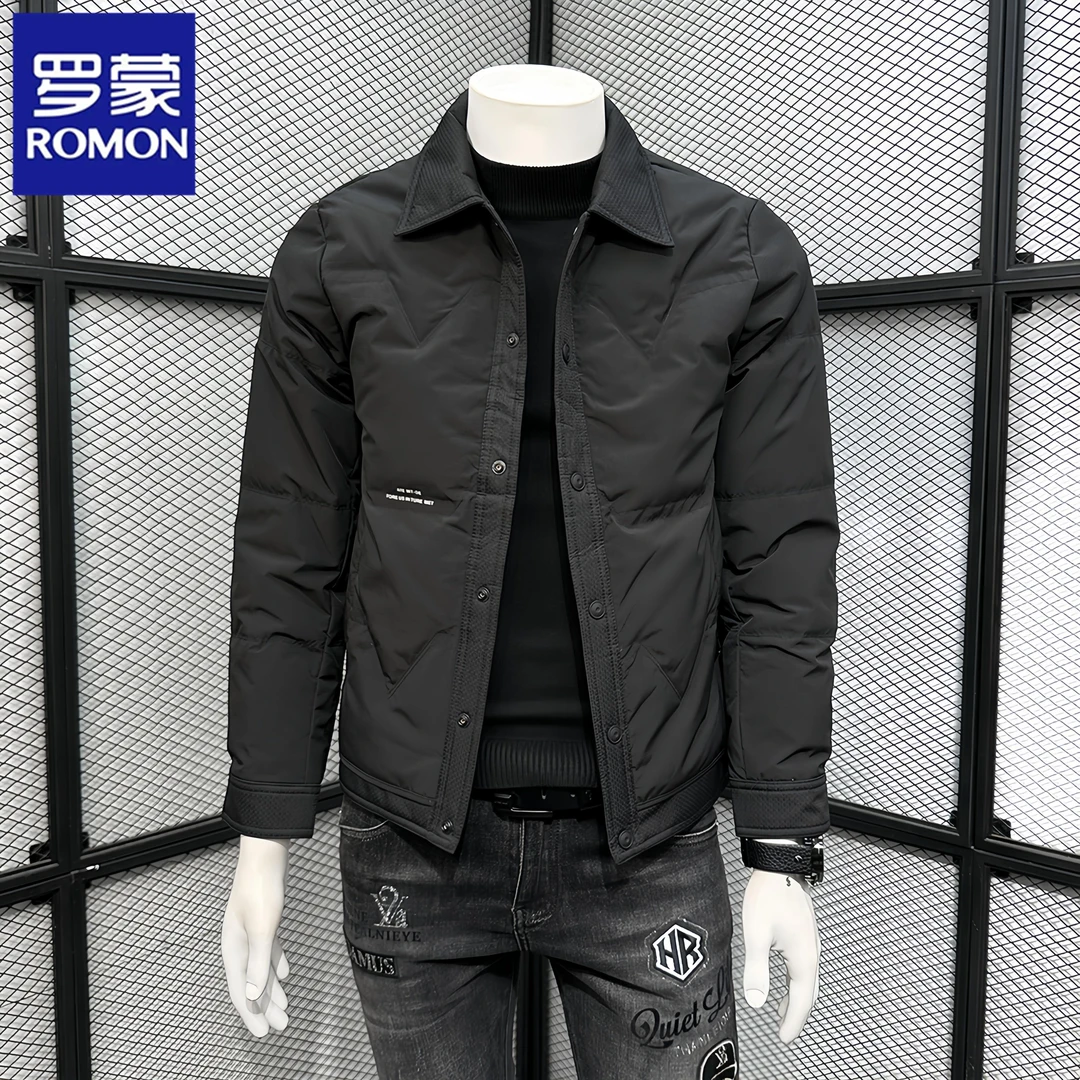 Romon/罗蒙冬季新款男士羽绒服夹克休闲工装衬衫百搭翻领修身外套