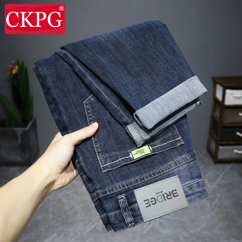 CKPG2025新款春秋韩版青年牛仔裤弹力牛仔裤刺绣小直筒裤潮流男士