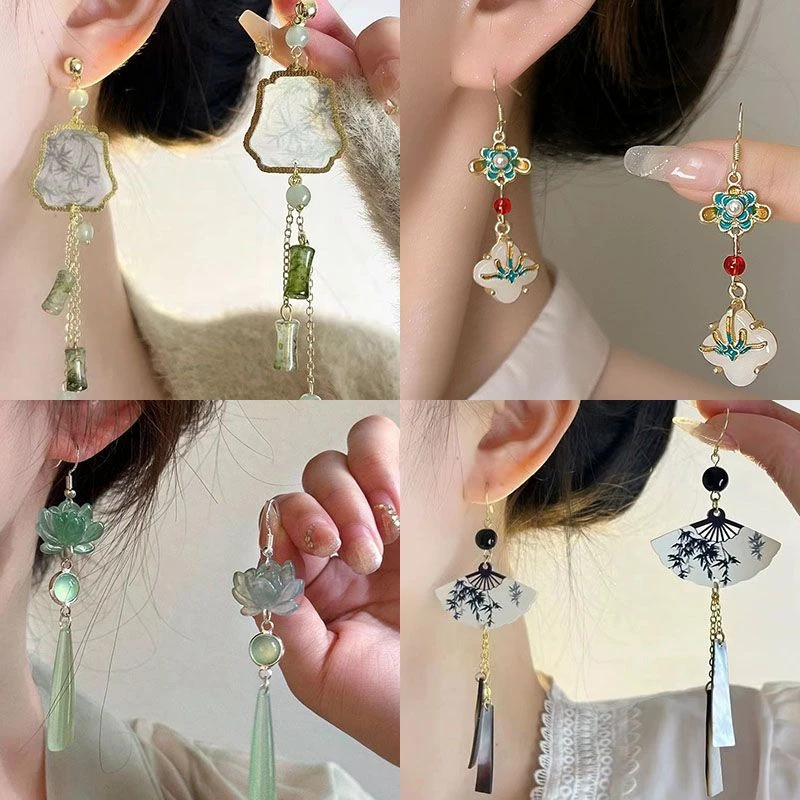 合金耳饰 长款流苏耳饰显脸小耳坠旗袍汉服配饰耳钩新中式耳环