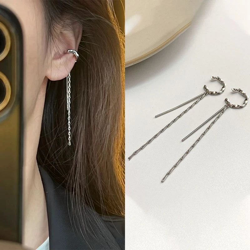 铜合金耳饰 耳挂式耳环女流苏简约气质网红耳饰个性耳骨夹一体式