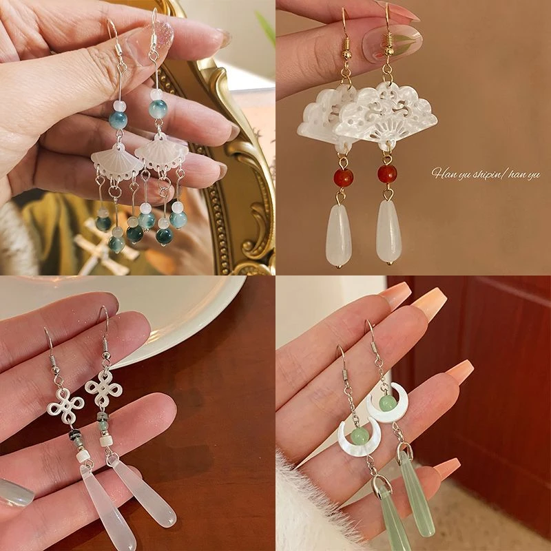 合金耳饰 青绿流苏耳环古风耳坠新中式耳钩民族风配饰小众设计