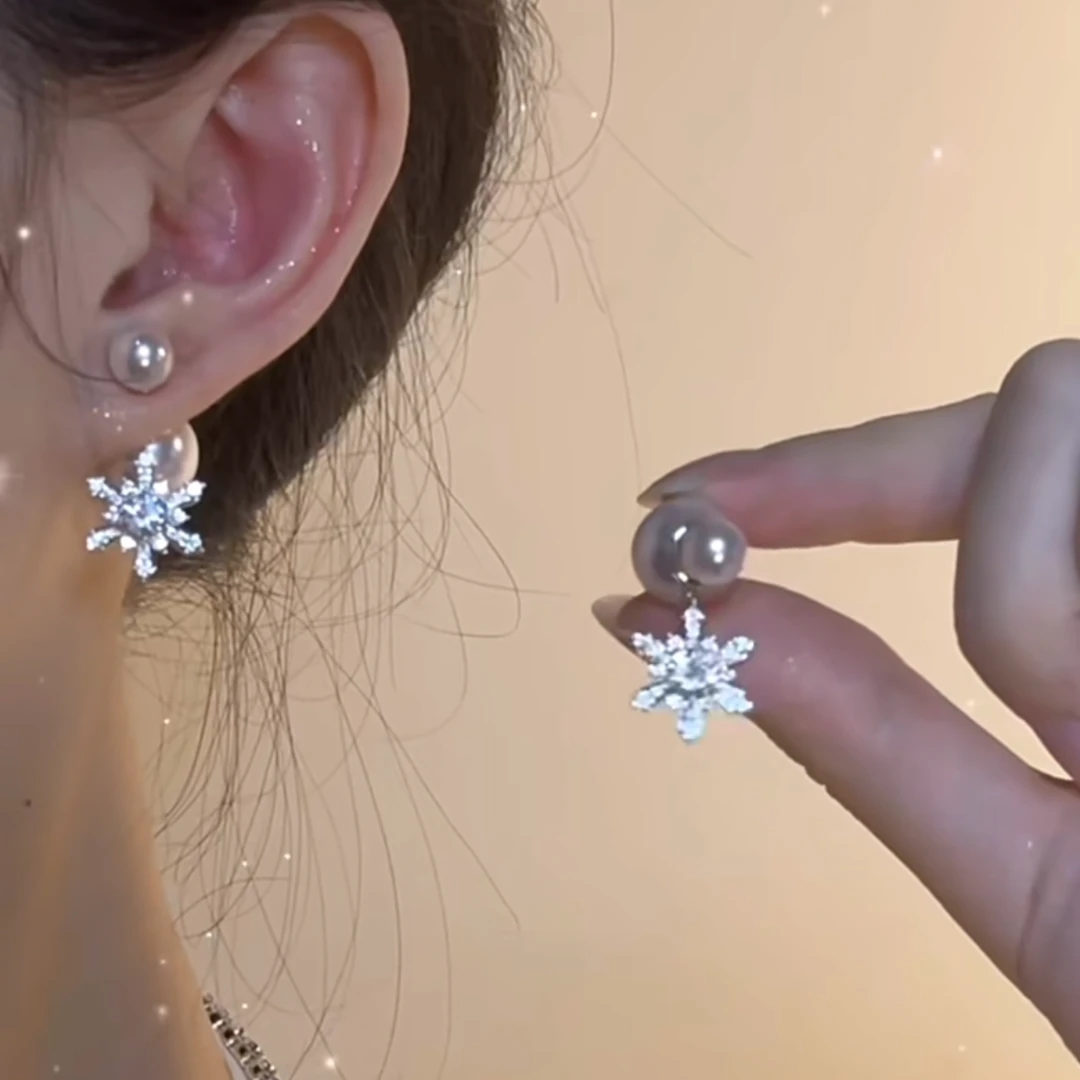 后挂式雪花耳钉女新款2024爆款秋冬高级感耳饰独特气质耳环