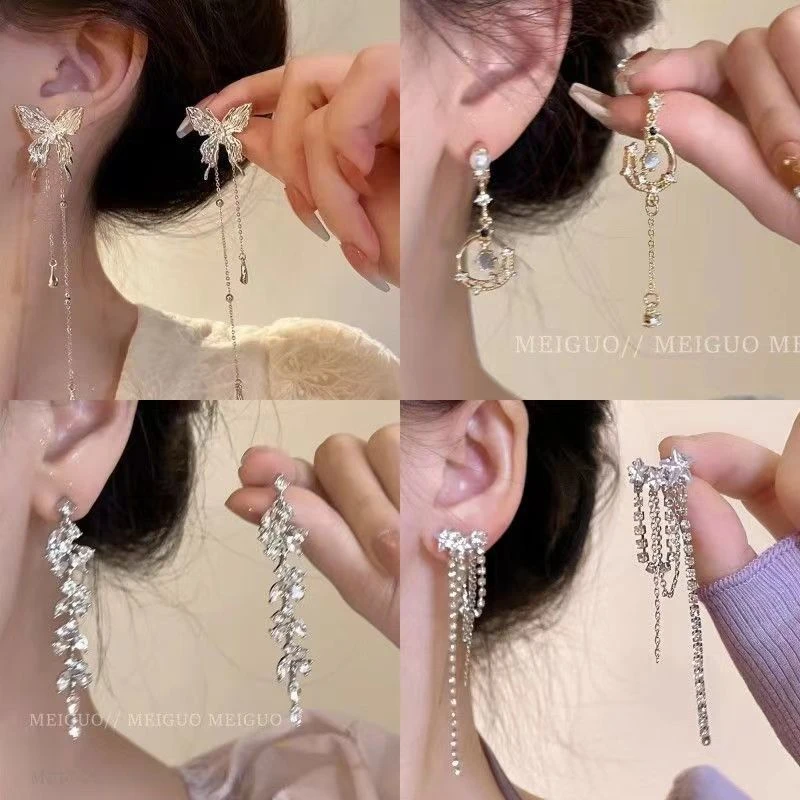 液态蝴蝶流苏精灵耳环女设计感冷淡风超仙耳饰
