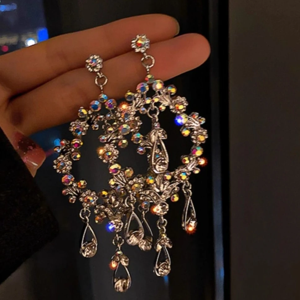 欧美镂空水滴大耳环女2024网红气质耳坠流苏长款个性耳饰