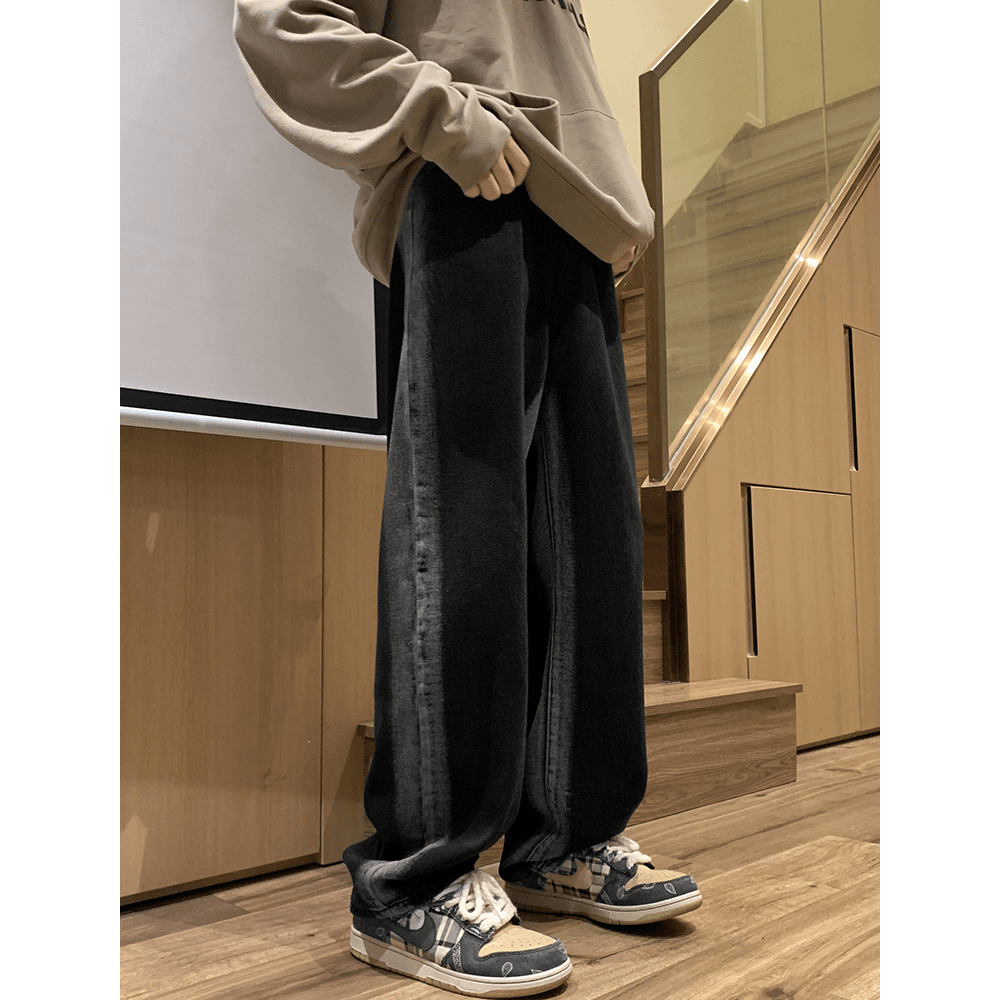 春季新款重工艺水洗牛仔裤男士韩版牛仔裤个性宽松百搭休闲直筒裤