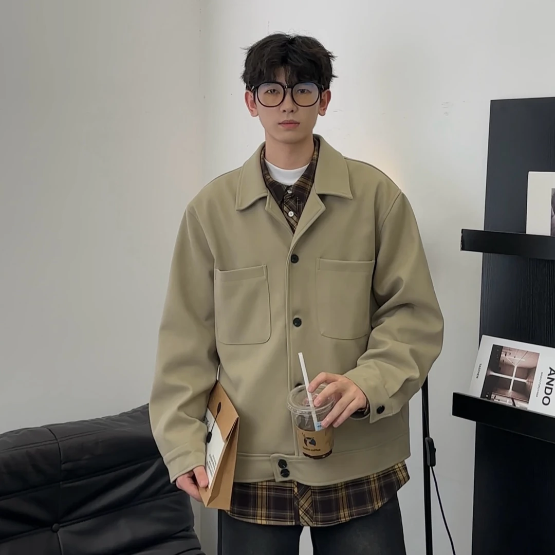 春秋新款绒面夹克上衣男生时尚品质港风文艺净版百搭潮流男装外套