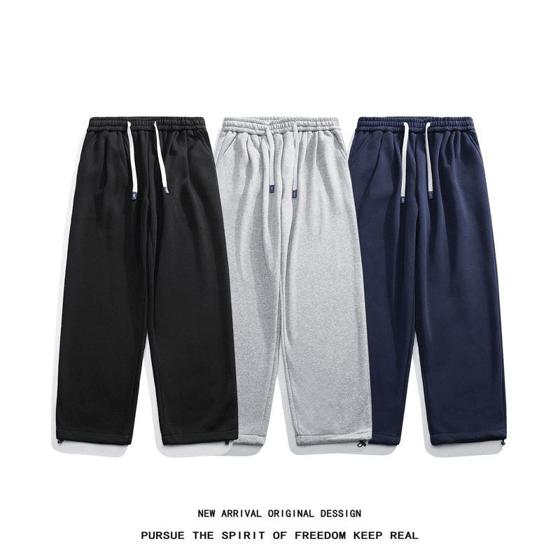 其它/其它 秋冬新款纯色抽绳加厚卫裤男宽松百搭直筒阔腿韩版潮流保暖休闲裤