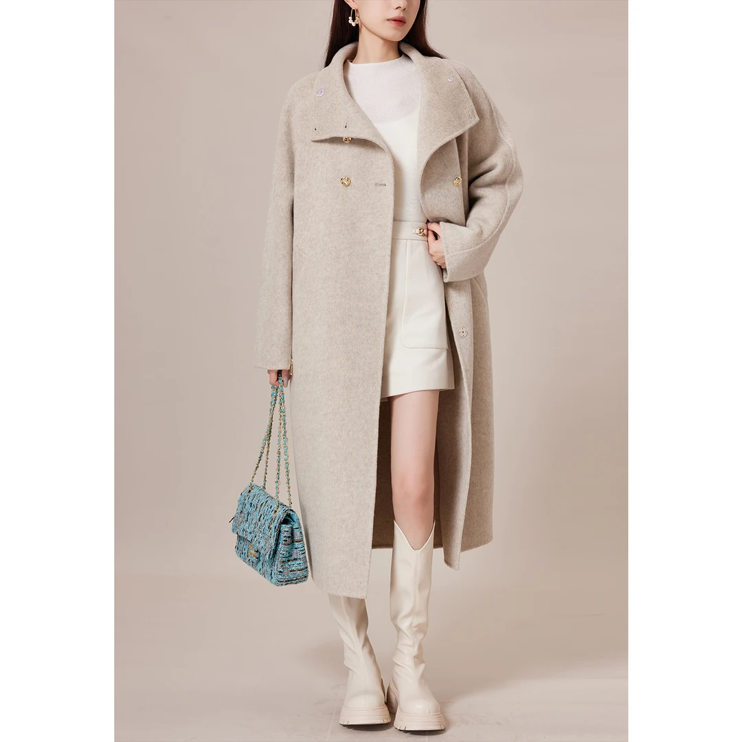 SHOAE清仓专场【松间月】灰色双面呢女秋冬呢大衣 S2023101501