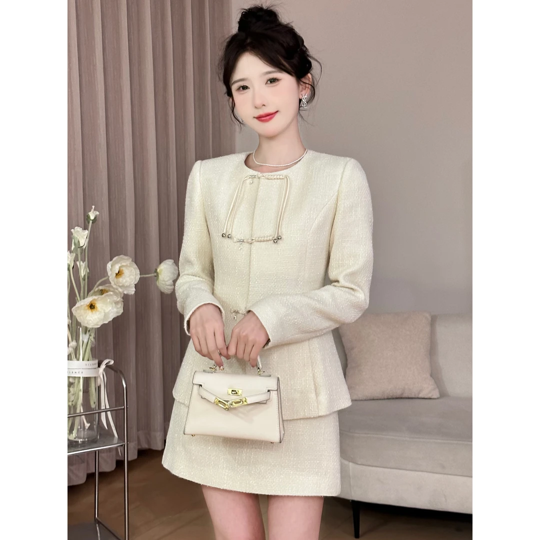 SHAOE清仓专场【松霜白露】2024年新款春季连襟绳扣小众设计感套装