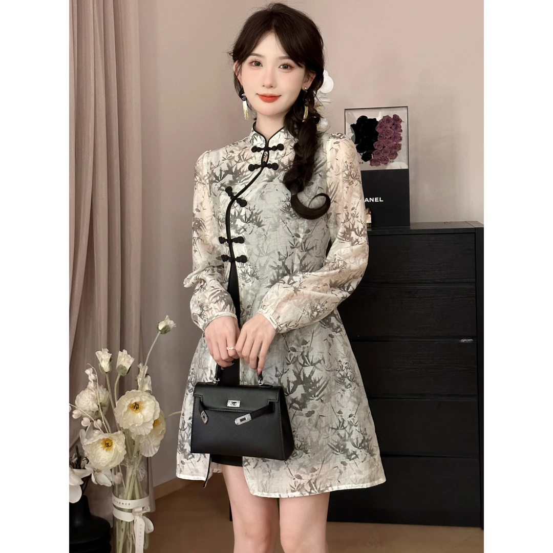 SHAOE清仓专场【锦瑟】早春新中式时尚经典罩衫配吊带连衣裙套装