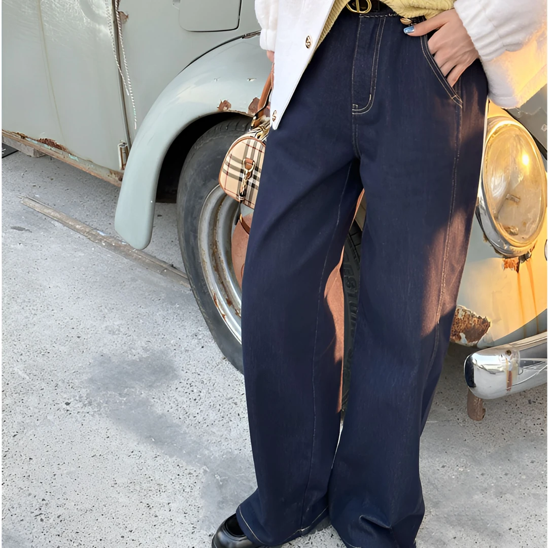 SHAOE清仓专场【雀跃】牛仔裤女秋冬设计感显瘦百搭高腰阔腿牛仔裤