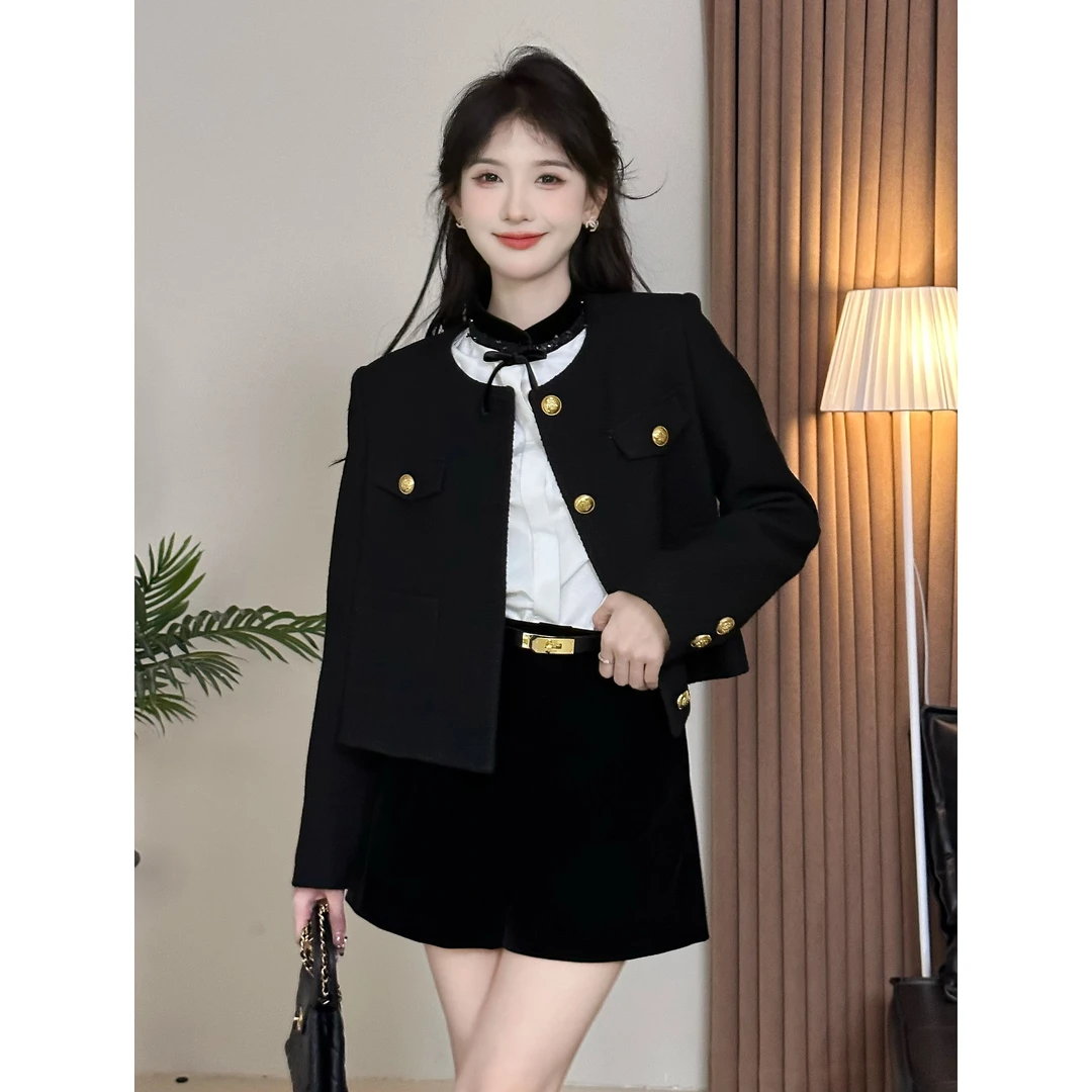 SHAOE清仓专场【过期胶片】短外套女黑色小香风短款高级感韩系