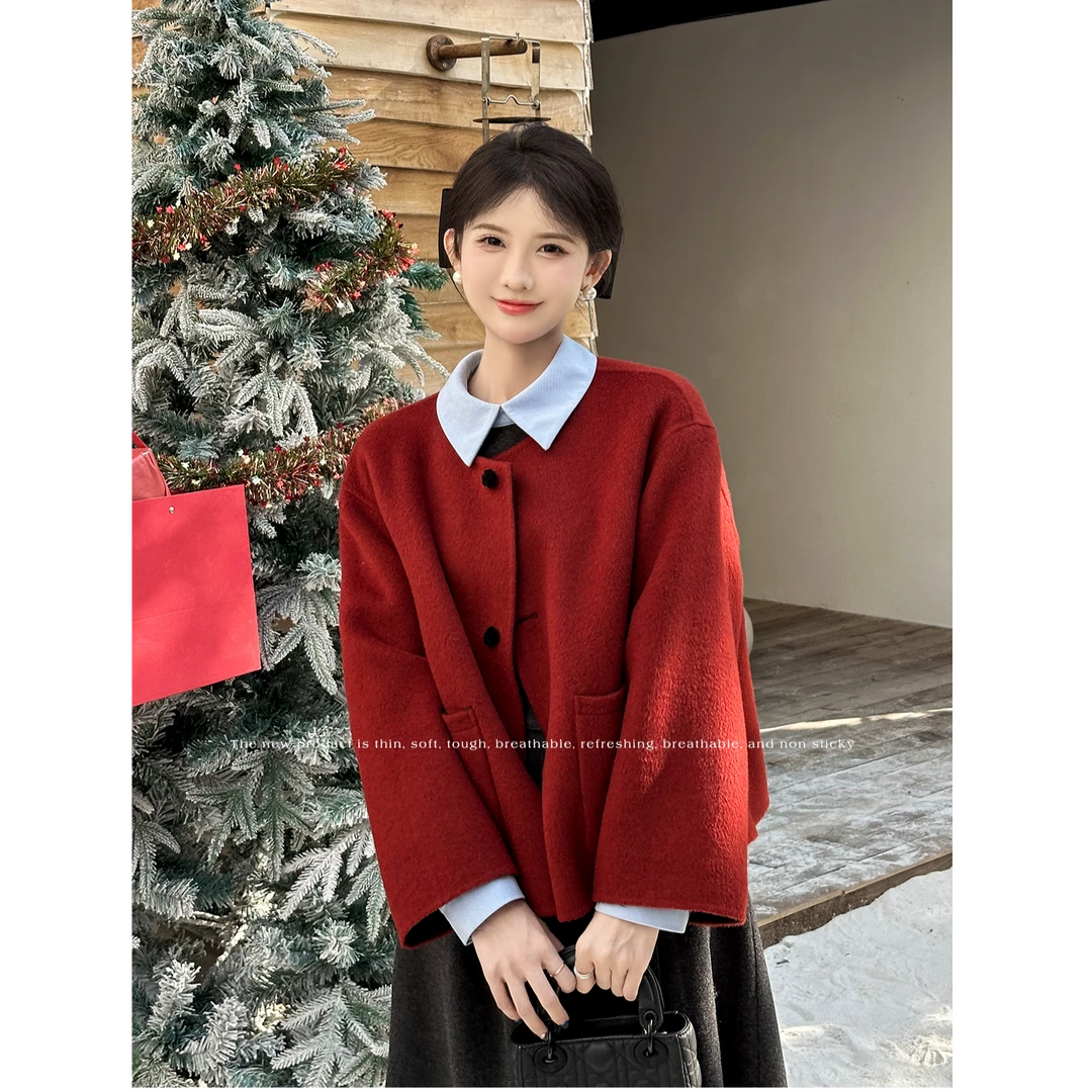 SHAOE清仓专场【曼陀山庄】毛呢外套女秋冬优雅羊毛两面穿短外套