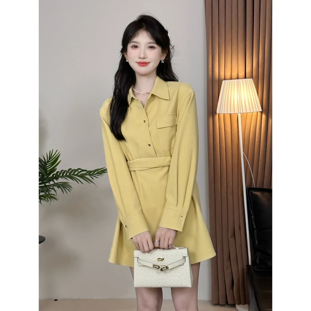 SHAOE清仓专场【杂志社】连衣裙黄色收腰显瘦减龄百搭气质中长裙