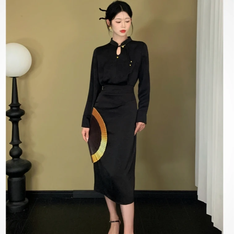 SHAOE清仓专场【晚舟】黑连衣裙高级感FLYQSA0503