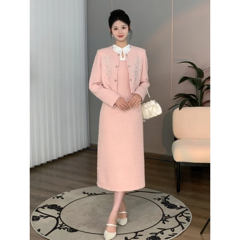 SHAOE清仓专场【芙蓉窈窈】小香绣纹女春季气质时尚设计粉拼白两件