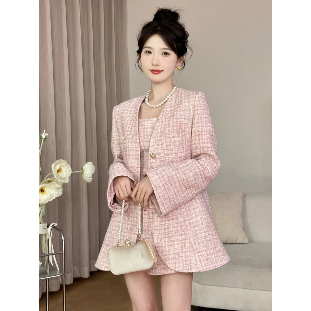 SHAOE清仓专场【粉黛云雾】春气质粉红系列小香上衣吊带裤子