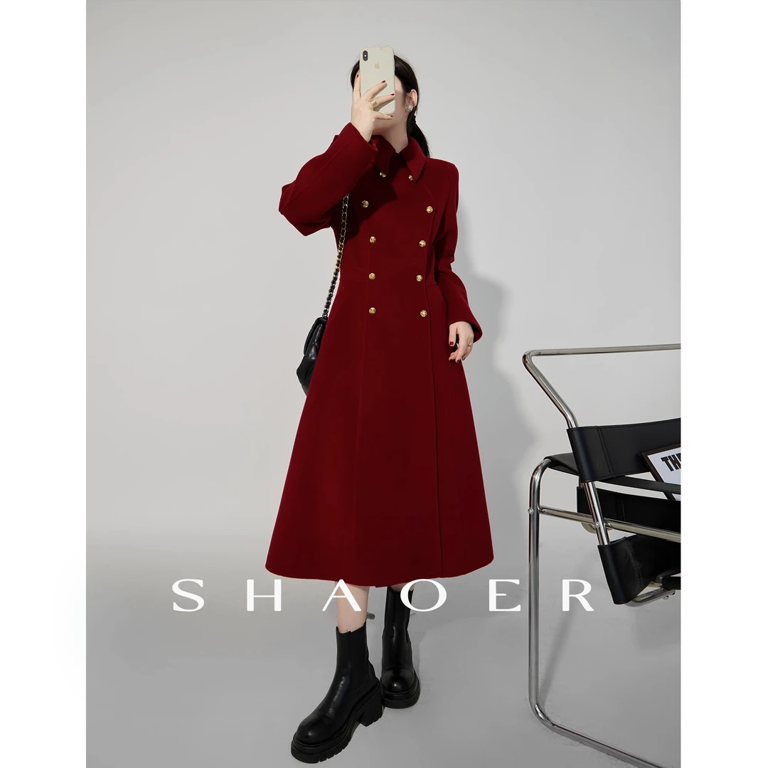 SHAOE清仓专场【黑金裙长款】新款黑色双面羊毛大衣S2022111718
