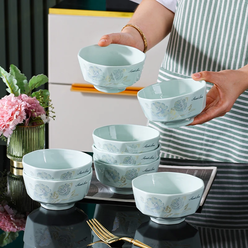 青影防烫牡丹花4.5英寸米饭碗家用陶瓷钻石吃饭碗轻奢乔迁送礼