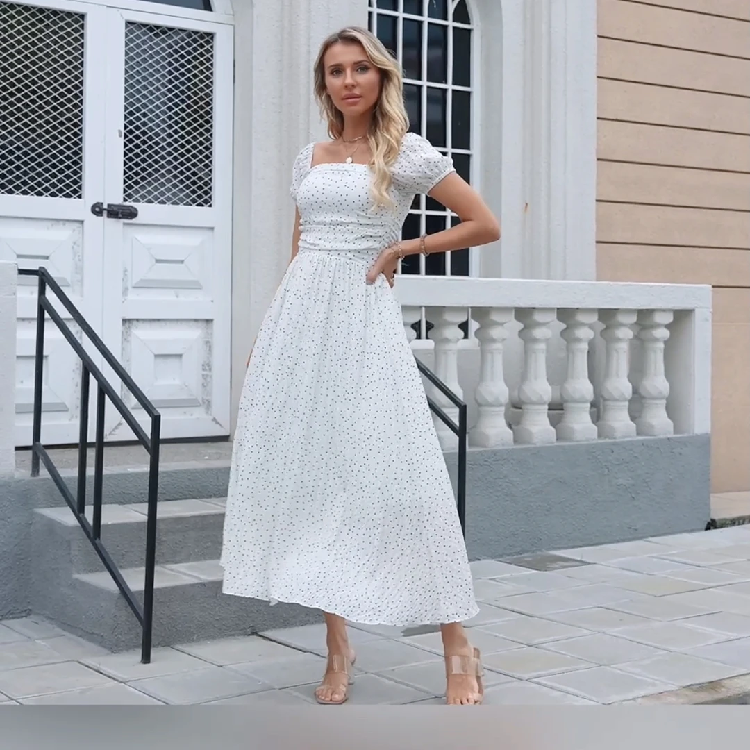 法式优雅显瘦点点连衣裙