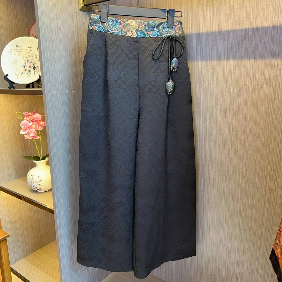 新中式国风镶色裤子
