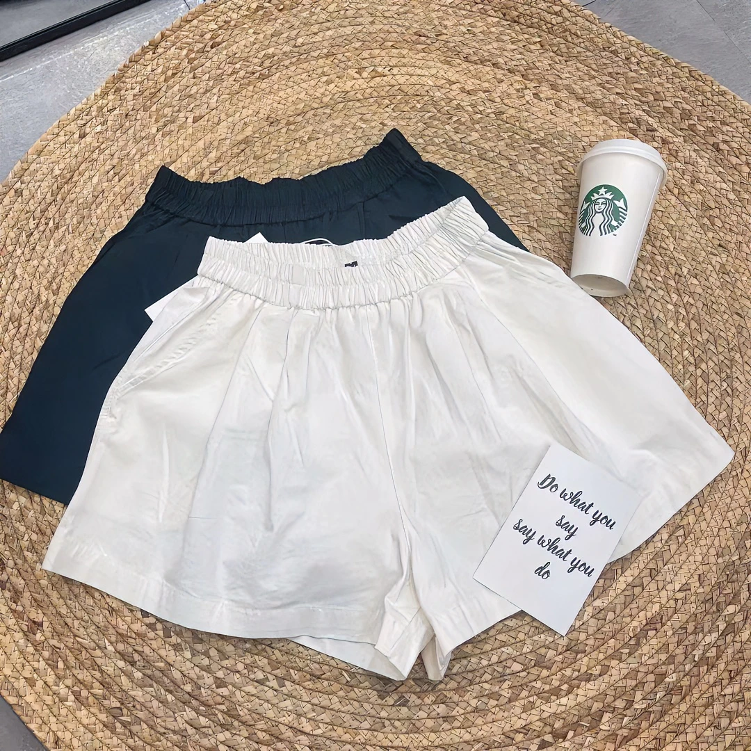 夏季新款松紧腰水洗棉舒适日系显瘦宽松休闲阔腿短裤