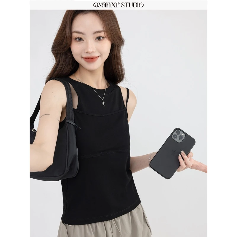 花花现货【叠潮风】时尚休闲夏季外穿纯色背心吊带YT-227357