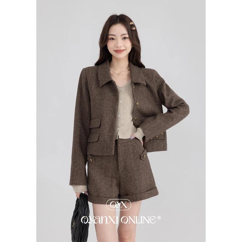 【现货】CY-234114秋季复古纯色女通勤短外套