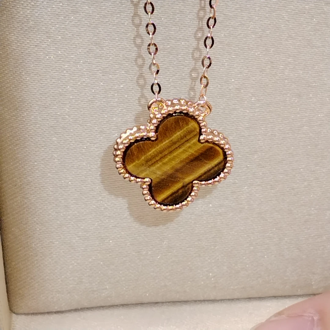 （虎眼金色）通体18K金四花虎眼石项链 15mm