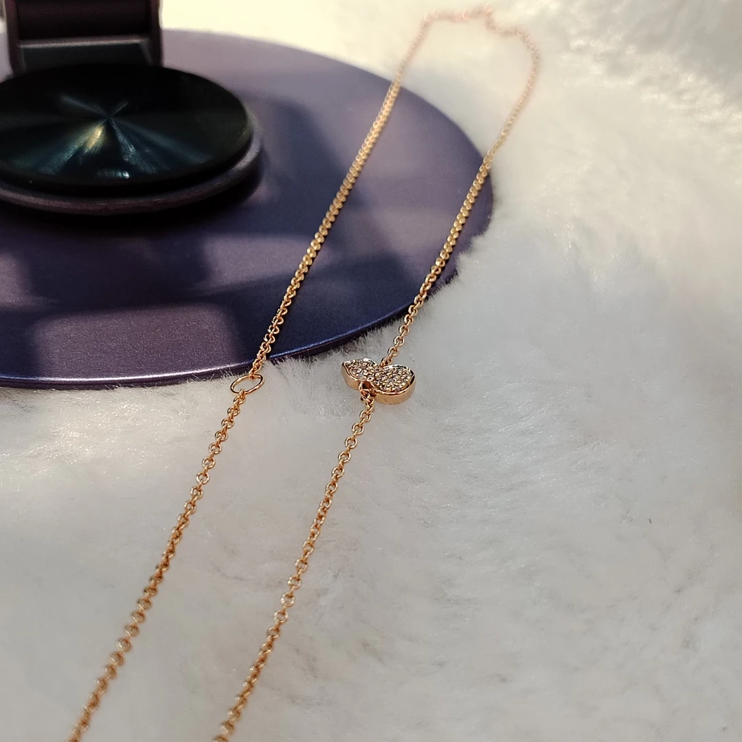 通体18K金葫芦钻石项链 玫瑰金