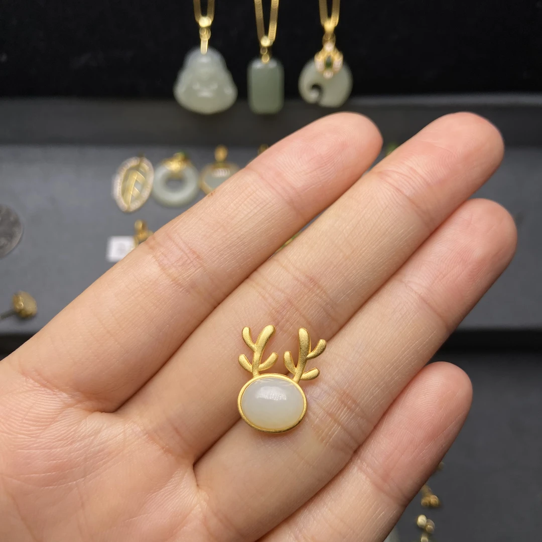 和田玉 S925银镶嵌 鹿角