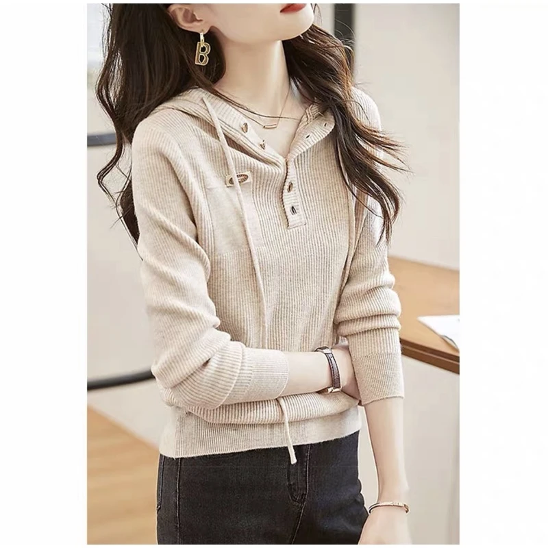 连帽宽松春秋新款套头长袖针织衫3305